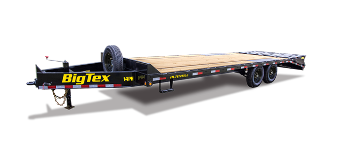 a 14PH big tex hydraulic dovetail gooseneck trailer with a wooden deck