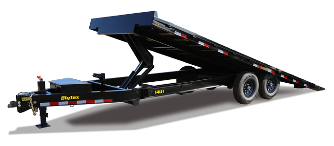 a 14OT deck over tilt big tex trailer with a flat bed