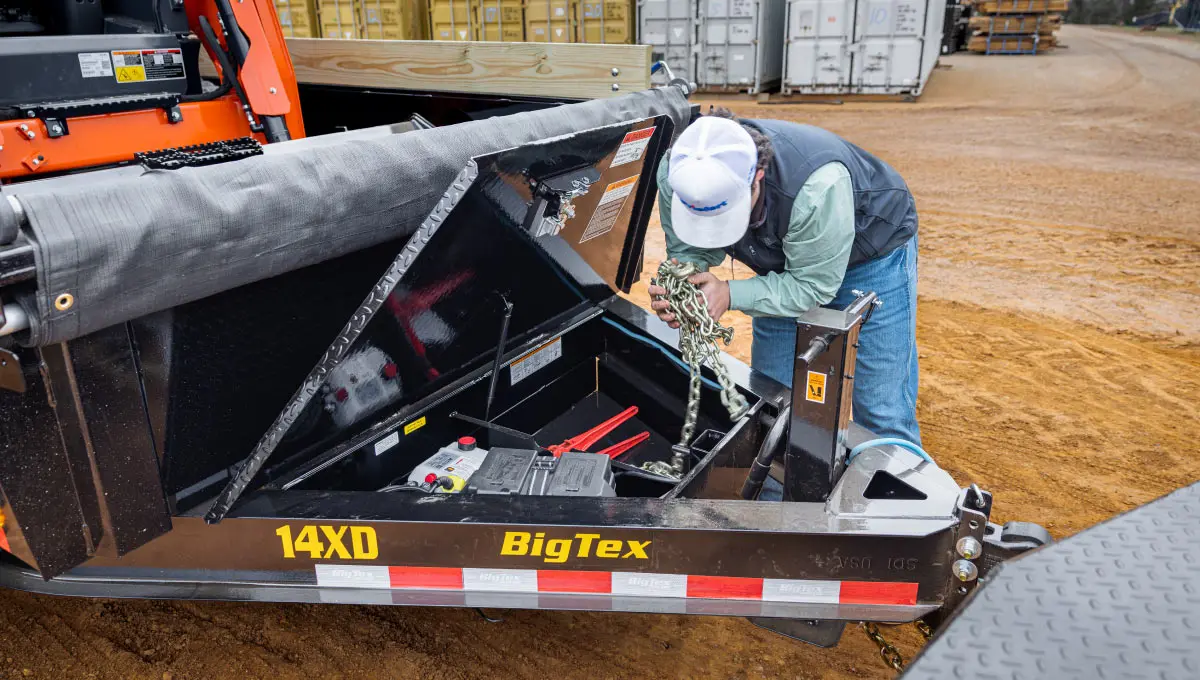 a man is working on a big tex trailer